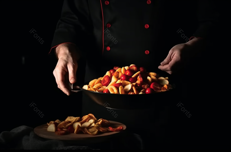 黑色厨师端着坚果健康膳食一碗食物美食摄影背景,高清,摄影图,摄影图片,图片大全,摄影图免费下载